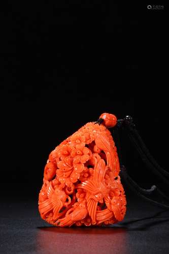 RED CORAL FLOWER&BIRD PENDANT