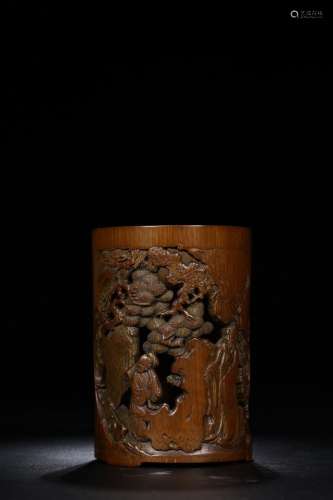 BAMBOO HOLLOW CARVING PEN HOLDER