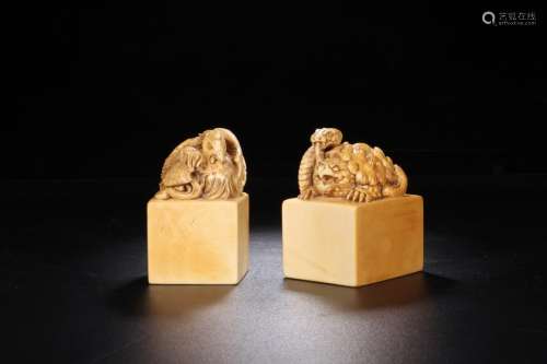 RARE MATERIAL ZHUQUE&XUANWU SEAL IN PAIR
