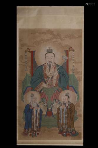 SILK 'LINGBAO TIANZUN' TEMPLE PAINTING