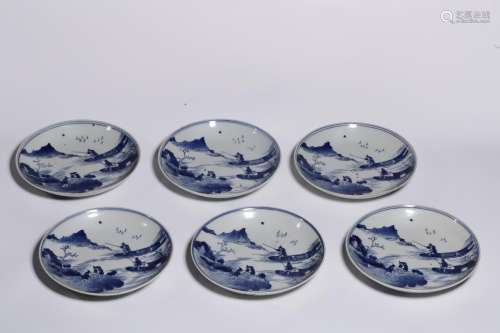 BLUE WHITE STORY PLATE 6-PIECE