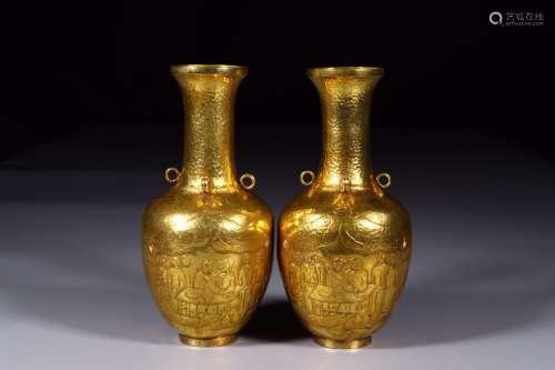 GILT SILVER FIGURE STORY VASE IN PAIR