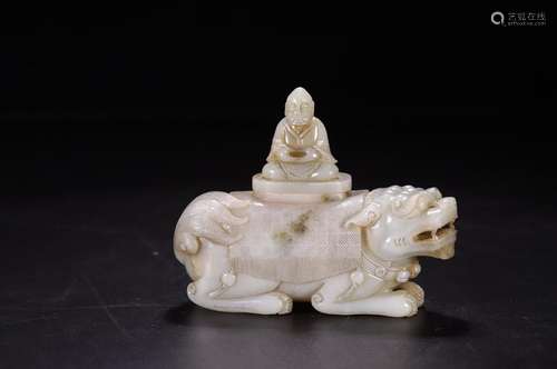 HETIAN JADE ARHAT WITH LION ORNAMENT