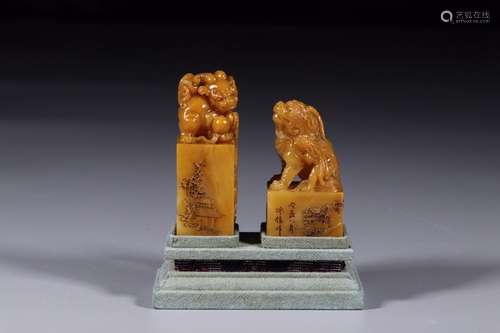 SHOUSHAN TIANHUANG STONE SEAL IN PAIR