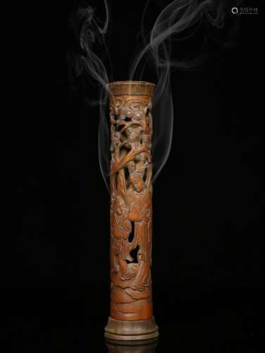 HOLLOW OUT BAMBOO CARVING INCENSE TUBE