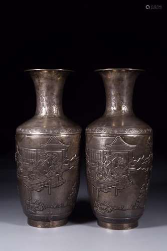 SILVER 'SHANSHUI' VASE IN PAIR