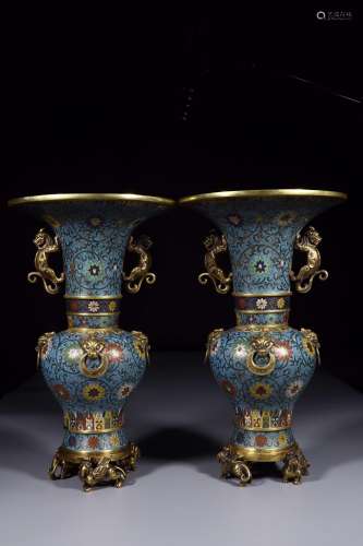 QIANLONG MARK CLOISONNE FLOWER VASE IN PAIR