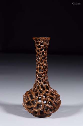 HUANGYANG WOOD HOLLOW-OUT VASE ORNAMENT