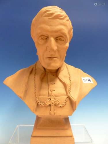 A LOUGHTON OF BIRMINGHAM TERRACOTTA BUST OF CARDINAL NEWMAN SCULPTED BY W S MOORE IN DECEMBER