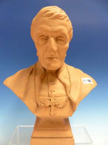 A LOUGHTON OF BIRMINGHAM TERRACOTTA BUST OF CARDINAL NEWMAN SCULPTED BY W S MOORE IN DECEMBER