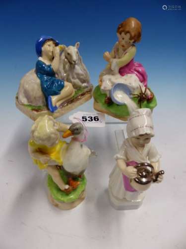 FOUR 1950'S ROYAL WORCESTER NURSERY RHYME FIGURES, THE TALLEST, POLLY PUT THE KETTLE ON. H 15.5cms.
