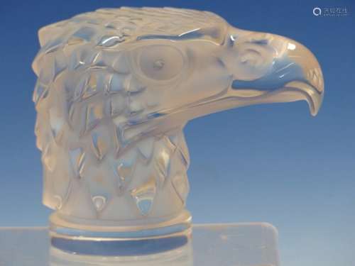 A LALIQUE TETE DE L'AIGLE PARTIALLY FROSTED GLASS CAR MASCOT, INCISED LALIQUE FRANCE. H 11.5cms.