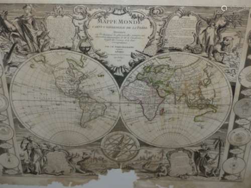AN ANTIQUE MAP OF ASIA AFTER J.B.NOLIN, HAND COLOURED FOLIO. 55 x 76cms TOGETHER WITH A MAP OF THE