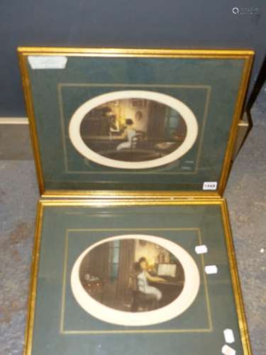 EARLY 20th.C.CONTINENTAL SCHOOL. A PAIR OF OVAL PENCIL SIGNED COLOUR PRINTS OF MUSICIANS. 20 x