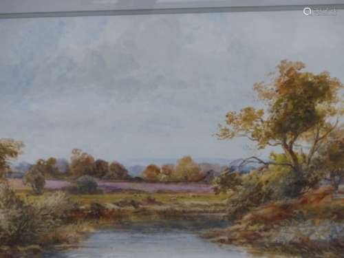 ALBERT POLLETT. 1856-1926) AN AUTUMNAL RIVER VIEW, SIGNED AND DATED 1900, WATERCOLOUR. 37.5 x