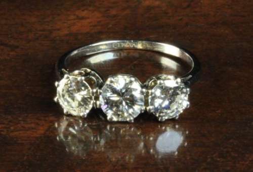 A Vintage Three Stone Diamond & Platinum Ring.