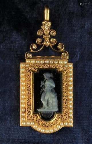 A Fine 19th Century Diamond & Cameo Pendant decorated with a nymph playing pan-pipes depicted in