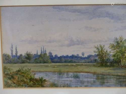 19th.C.ENGLISH SCHOOL. TWO RIVER VIEWS, ONE INITIALLED AND LABELLED VERSO. 14 x 23cms. (2)