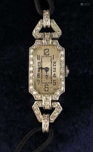 A Lady's Diamond Art Deco Wrist Watch, the inner case marked P6 24 91912 Swiss made,