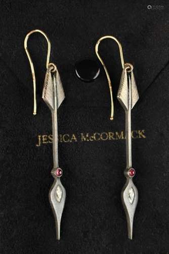 A Pair of Jessica McCormack Diamond & Ruby Earrings designed as arrows,