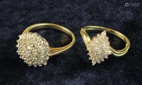 Two 9 Carat Gold & Diamond Cluster Rings.