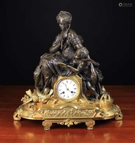 A Victorian Bronze & Gilt Bronze Figural Mantel Clock.