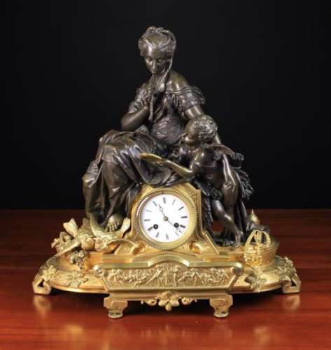 A Victorian Bronze & Gilt Bronze Figural Mantel Clock.