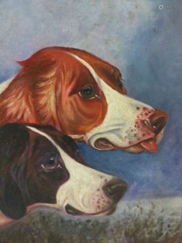 ENGLISH NAIVE SCHOOL. PORTRAIT OF TWO DOGS, OIL ON CANVAS. 51 x 41cms.