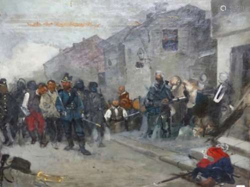 19th./20th.C. CONTINENTAL SCHOOL. THE INSURRECTION, OIL ON CANVAS, UNFRAMED. 56 x 74cms.