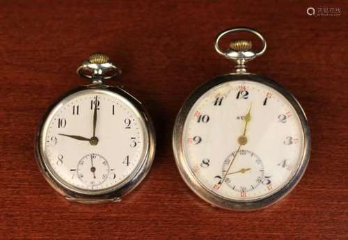 Two Antique Silver Pocket Watches: One engraved with Art Nouveau style foliage scrolling around a