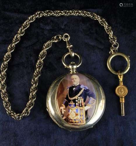 A Rare 19th Century Half Hunter Pocket Watch in a Silver Case mounted with an enamelled portrait