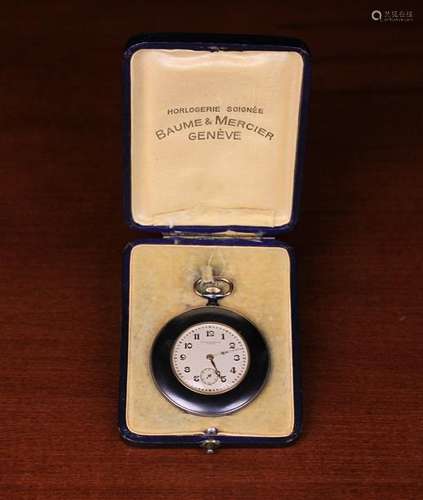 A Fine Gunmetal & Gold Pocket Watch by Baume & Mercier Geneva, housed in it's original case.