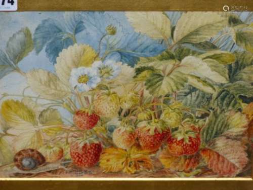 19th.C.ENGLISH SCHOOL. A STILL LIFE OF STRAWBERRIES, SIGNED WITH MONOGRAM AND DATED 1882,