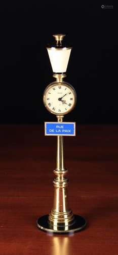 A Vintage Jaegar-LeCoultre Brass 'Rue de la Paix' Street Lamp Eight Day Desk Clock (A/F),