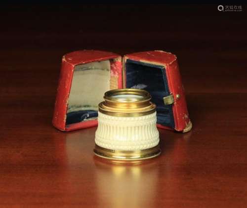 A George IV Gilt Brass Telescopic Monocular Opera Glass with carved ivory barrel, in a case.