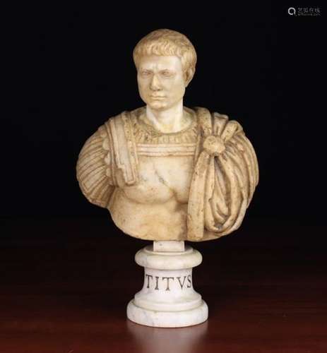 An Italian 17th Century Carved Marble Bust of The Emperor Titus on a 19th century scotia pedestal