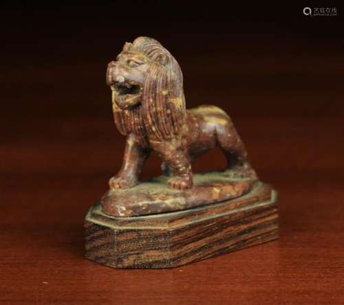 A Small 19th Century Agate Carving of a Roaring Lion,