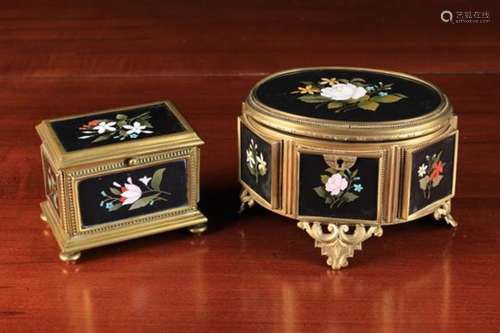 Two 19th Century Pietra Dura Caskets with gilt metal mounts.