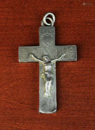 An Early 19th Century French Silver Reliquary Crucifix engraved with a cockerel & wriggle-work