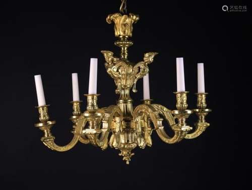 A Six Branch Gilt Bronze Chandelier.