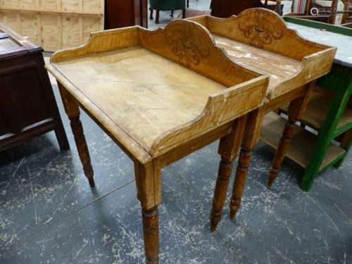 A PAIR OF PAINTED PINE VICTORIAN GALLERY BACK WASHSTANDS. 78 x 47 x H.72cms. (2)