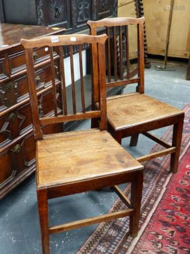 A SET OF SIX 18th.C.COUNTRY OAK AND ELM SIDE CHAIRS WITH PANEL SEATS. (6)