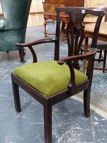 AN 18th.C.FRUITWOOD ARMCHAIR OF LARGE PROPORTIONS ON MOULDED SQUARE FORELEGS.