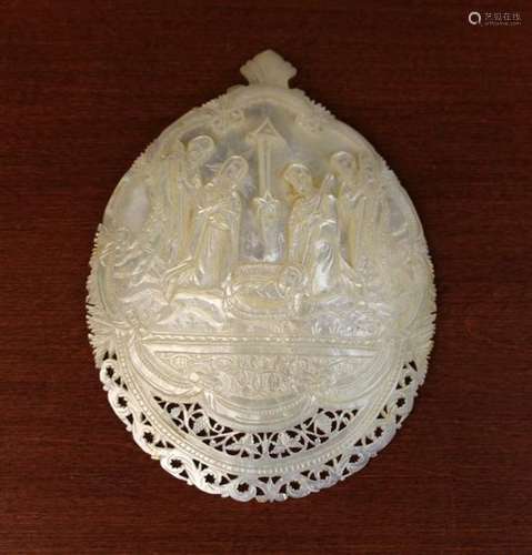 A Fine Carved Mother-of-Pearl Libation Scoop,