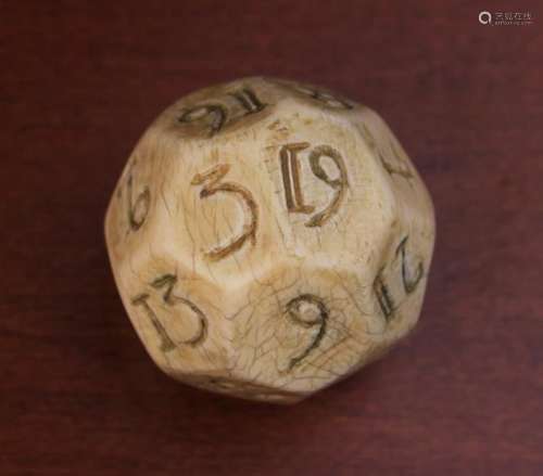 A 18th Century English Carved Marine Ivory Teetotum Gambling Ball, incised with Arabic numerals,