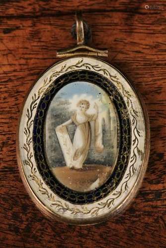 A Late 18th/Early 19th Century Pendant of oval form encasing a painted minaiture on ivory depicting