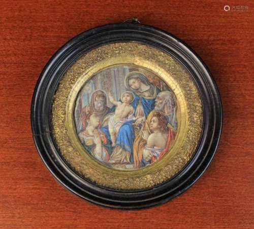 A 16th/17th Century Miniature Roundel with a finely painted depiction of The Holy Family,