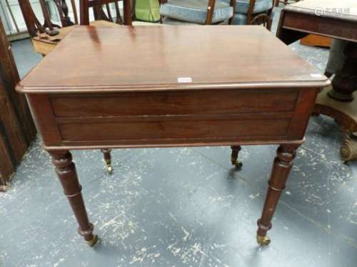 AN EARLY 19th.C.MAHOGANY DRESSING TABLE WITH RISING TOP AND WASHSTAND FITTED INTERIOR ON TURNED