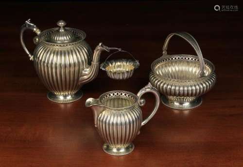 A Charming Four Part 19th Century Dutch Silver Teaset comprising of teapot, strainer,