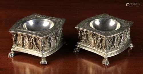 A Pair of Fine Continental Silver Metal Salts elaborately cast and chased with a frieze of